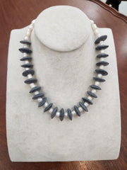 PEARLS GONE WILD Ashanti Glass and Pearl Beaded Necklace - Dk Grey Farrah B Jewelry Necklace