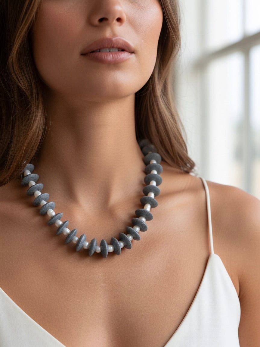 PEARLS GONE WILD Ashanti Glass and Pearl Beaded Necklace Farrah B Jewelry Necklace
