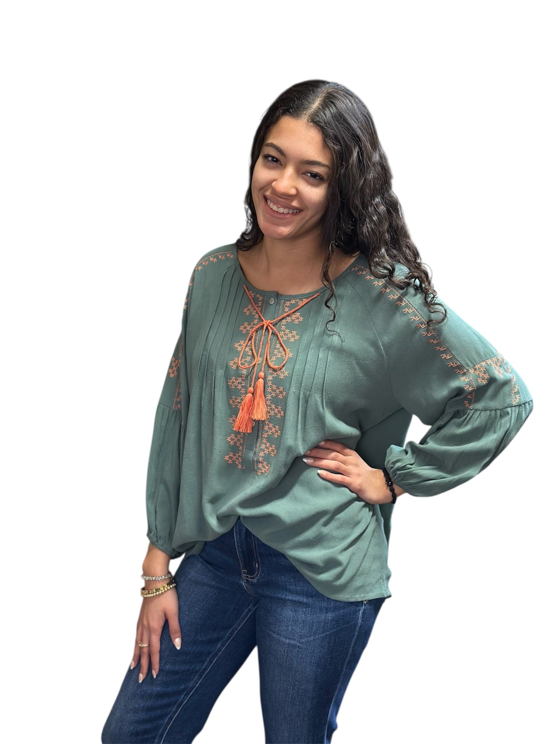 Peasant Top in Moss Easel Casual Top