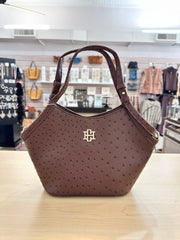 Pierce Mini Tote, Chocolate Ostrich Print Caroline Hill Wholesale Handbag