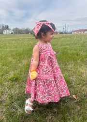 Pink Floral Pink Tier Dress by Mud Pie 2T-5T Mud Pie CHILDREN