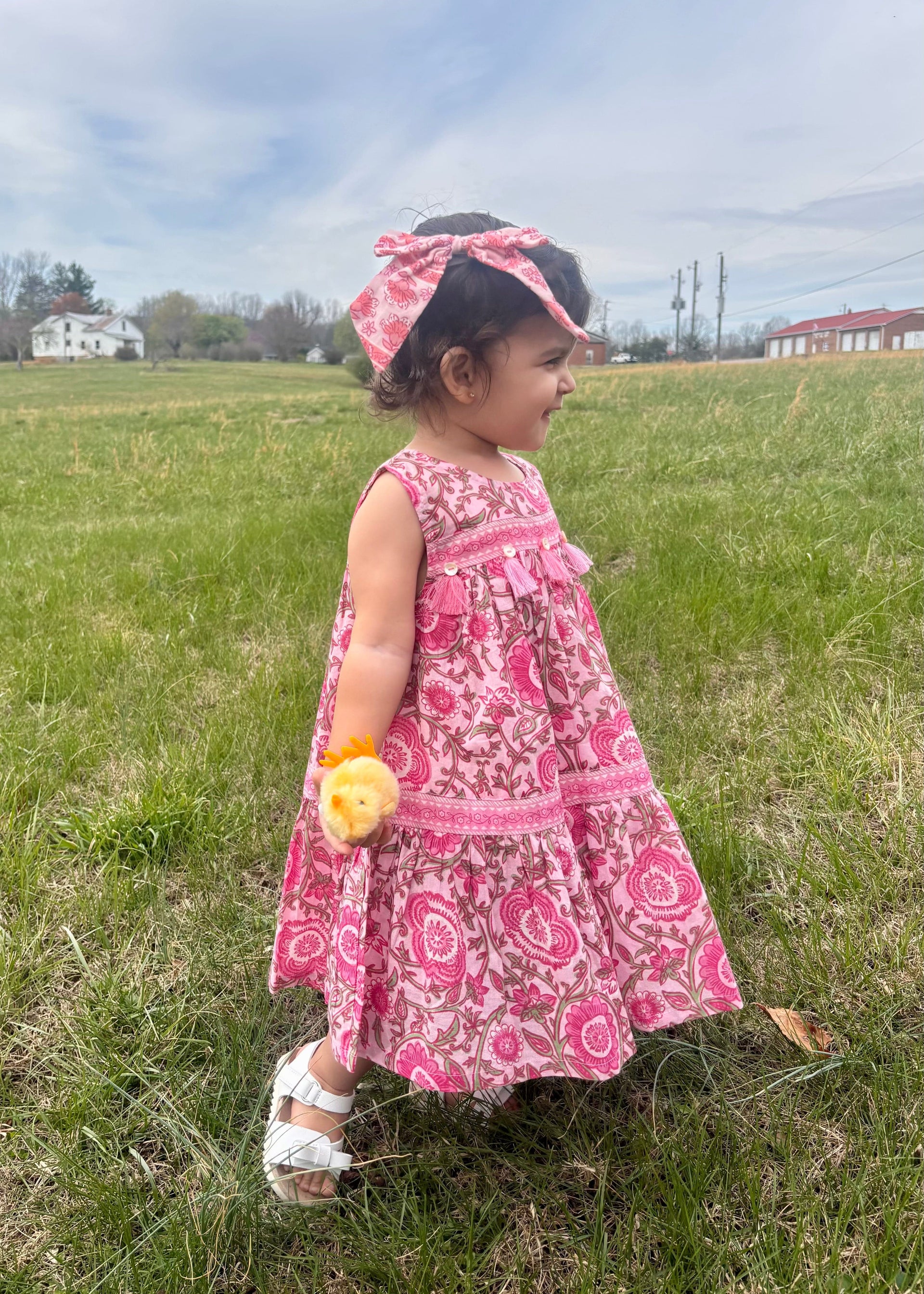Pink Floral Pink Tier Dress by Mud Pie 2T-5T Mud Pie CHILDREN