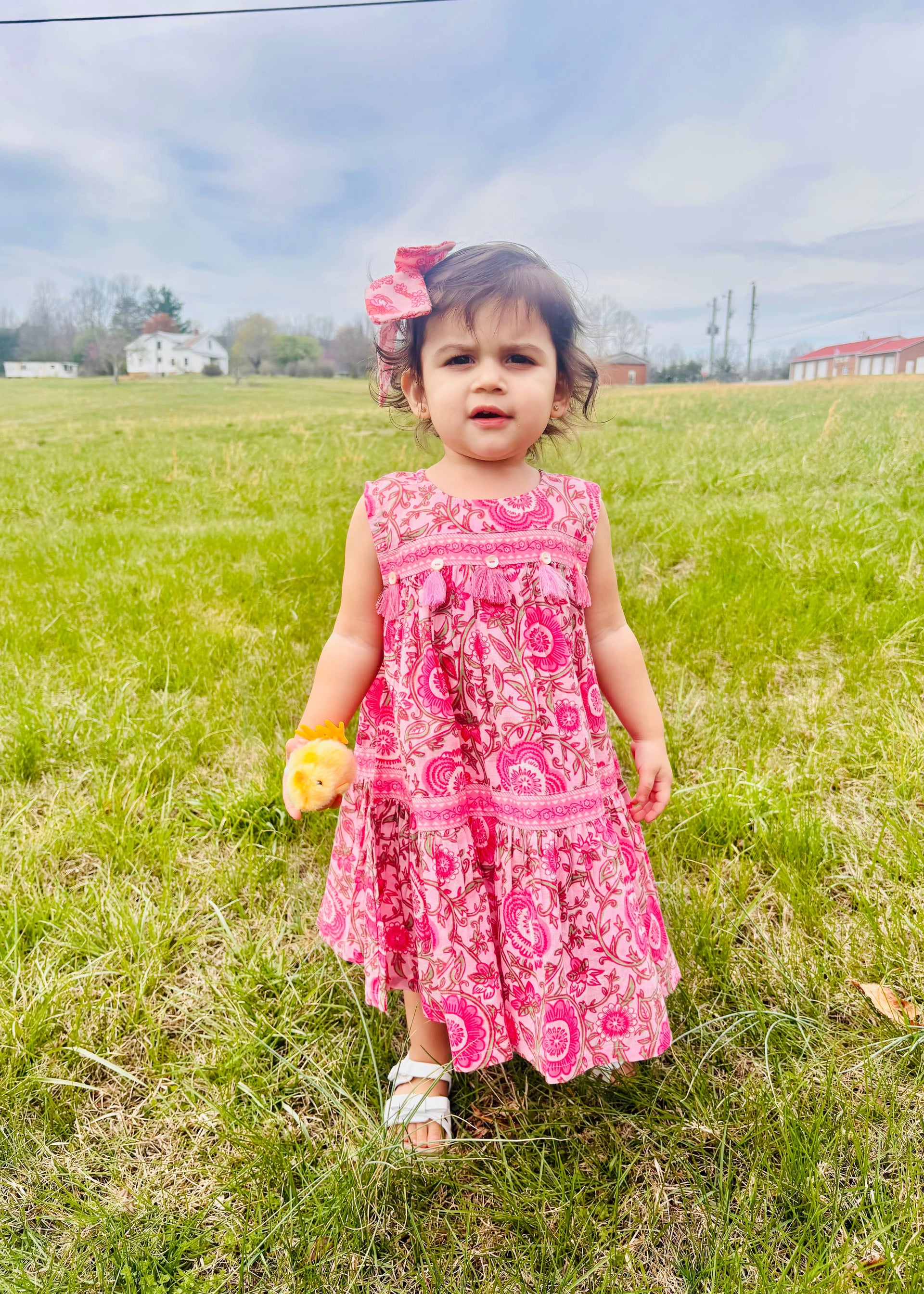 Pink Floral Pink Tier Dress by Mud Pie 2T-5T Mud Pie CHILDREN