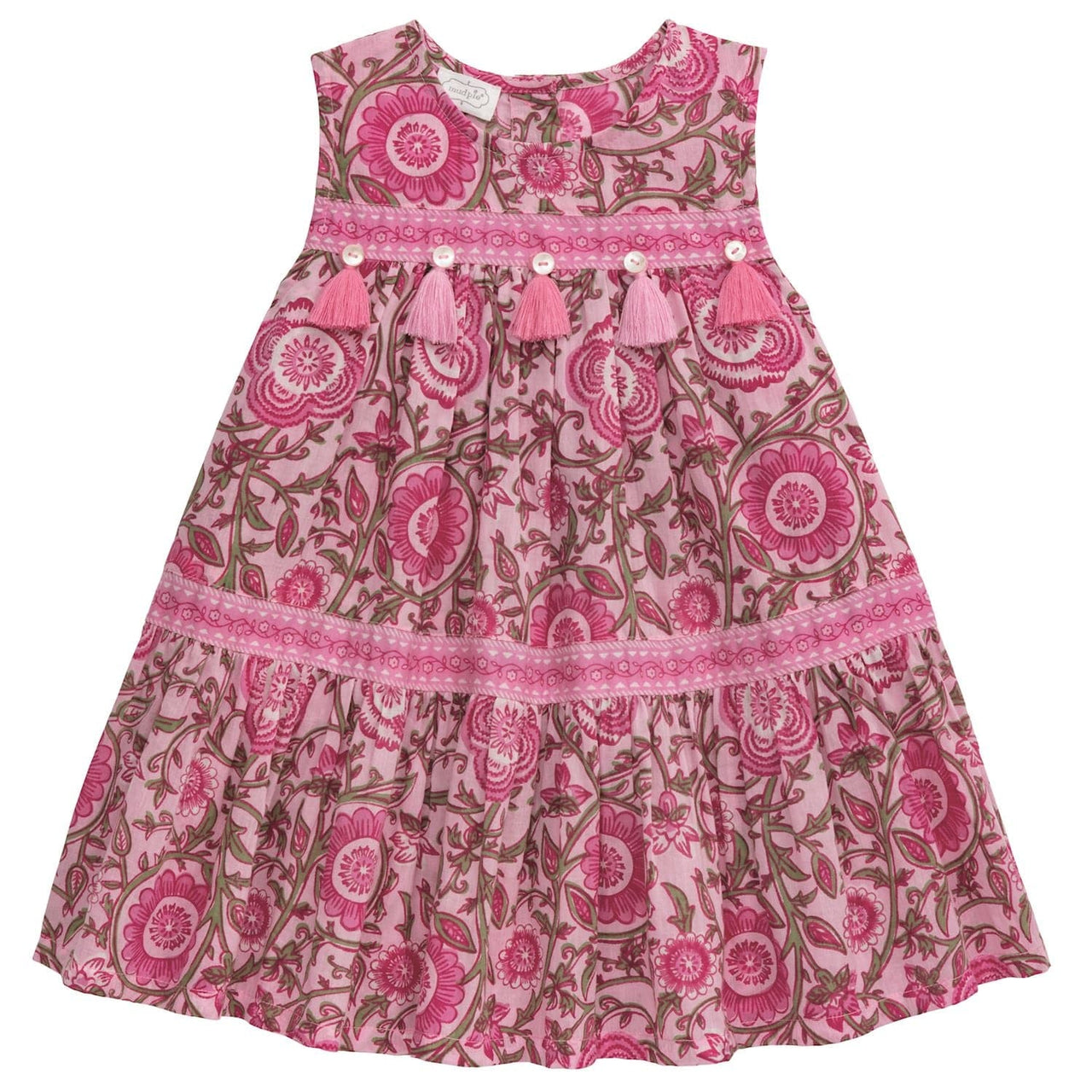 Pink Floral Pink Tier Dress by Mud Pie 2T-5T Mud Pie CHILDREN 2T