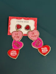 PINK SHADES TRIPLE HEART SEED BEAD EARRINGS Sugar Beez Boutique Earrings