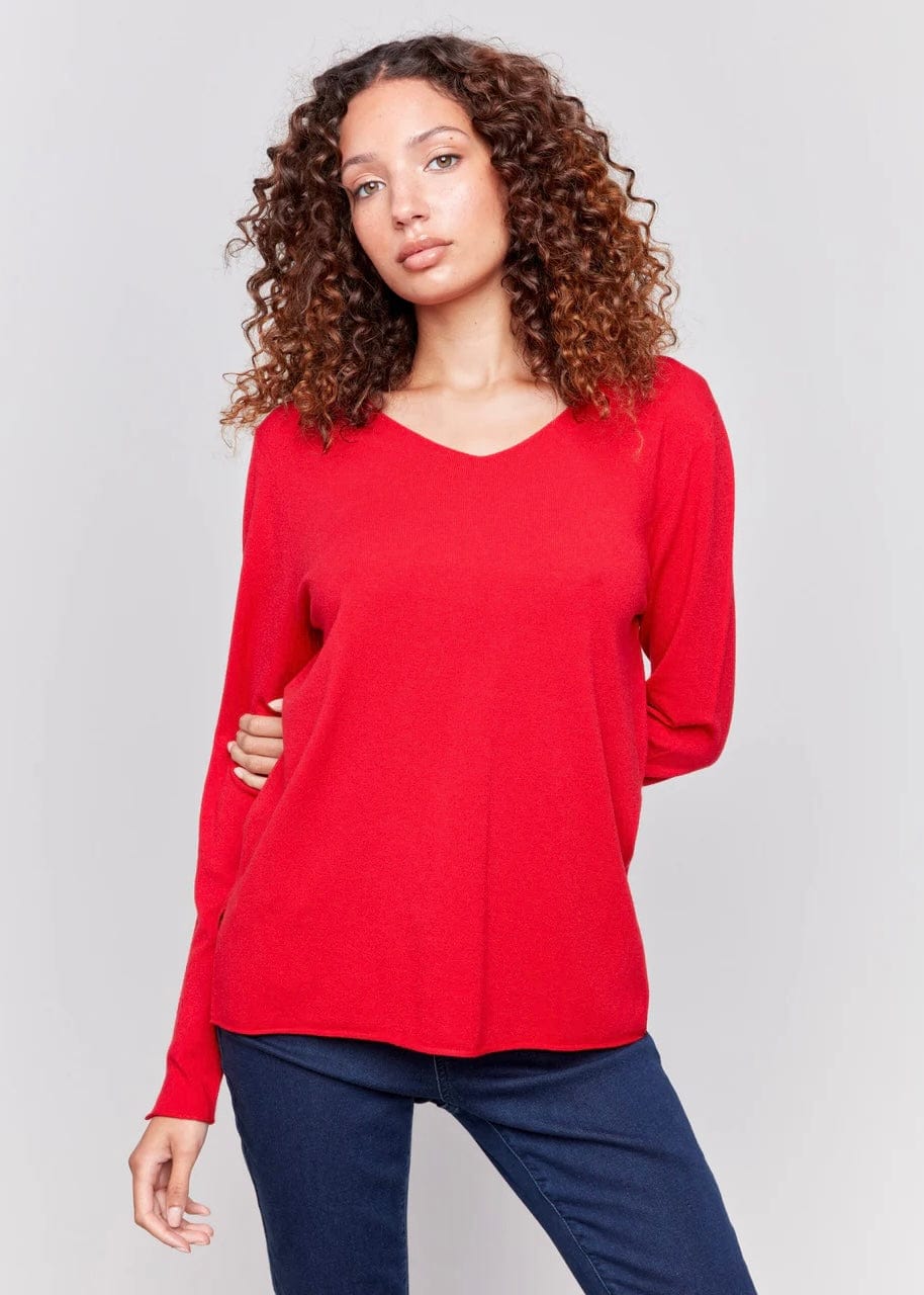 Plushy Basic V-Neck Sweater in Cranberry Charlie B sweater S