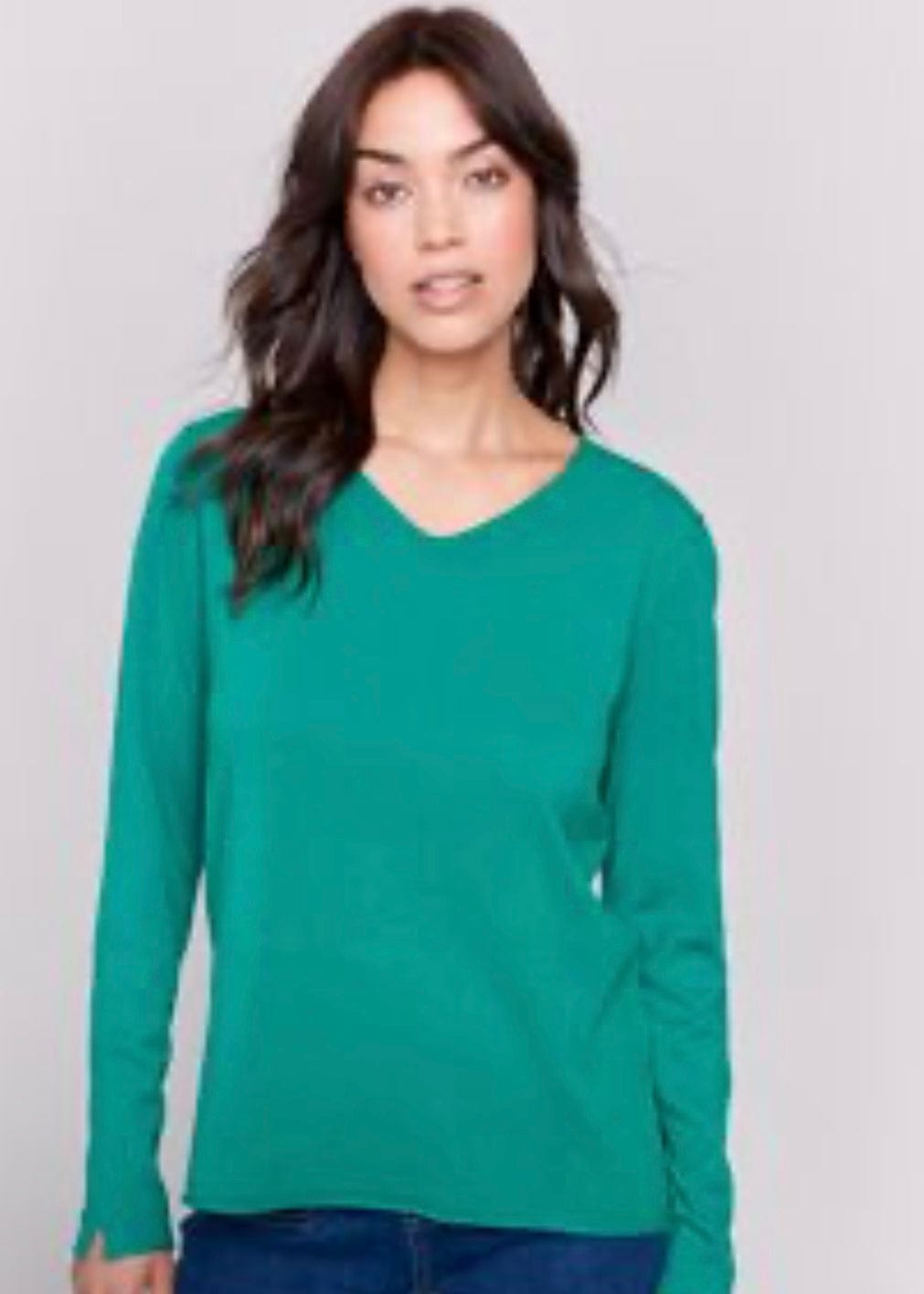 Plushy Basic V-Neck Sweater in Forest Charlie B sweater S