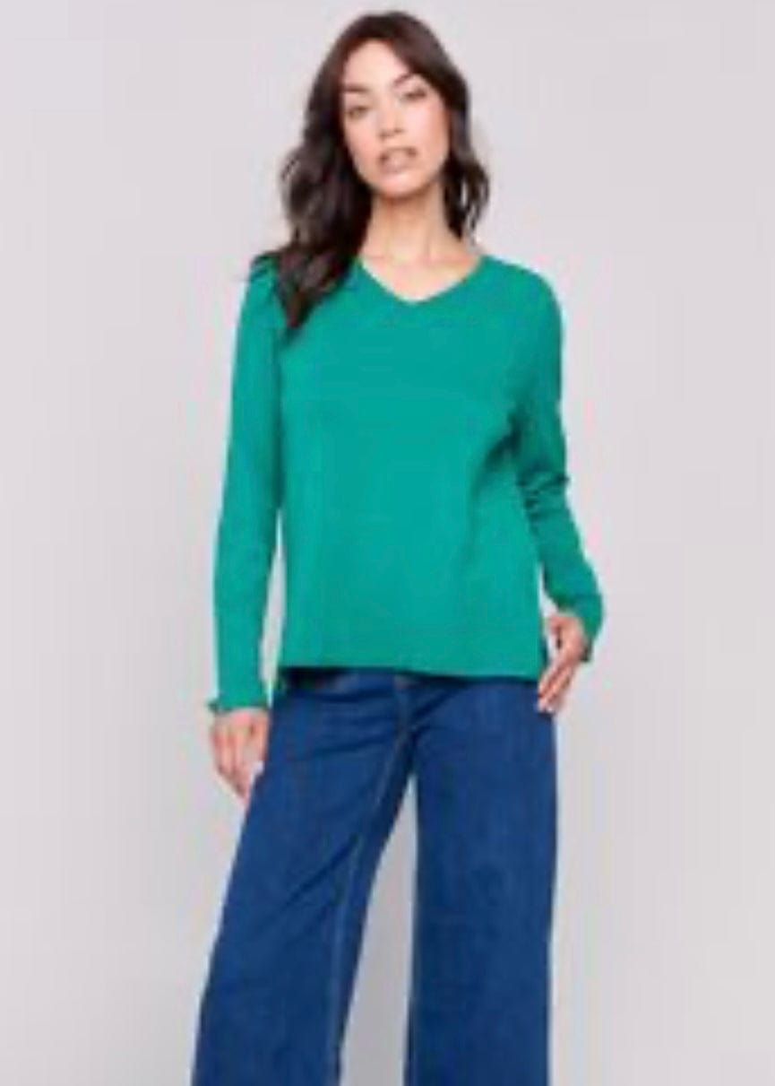 Plushy Basic V-Neck Sweater in Forest Charlie B sweater