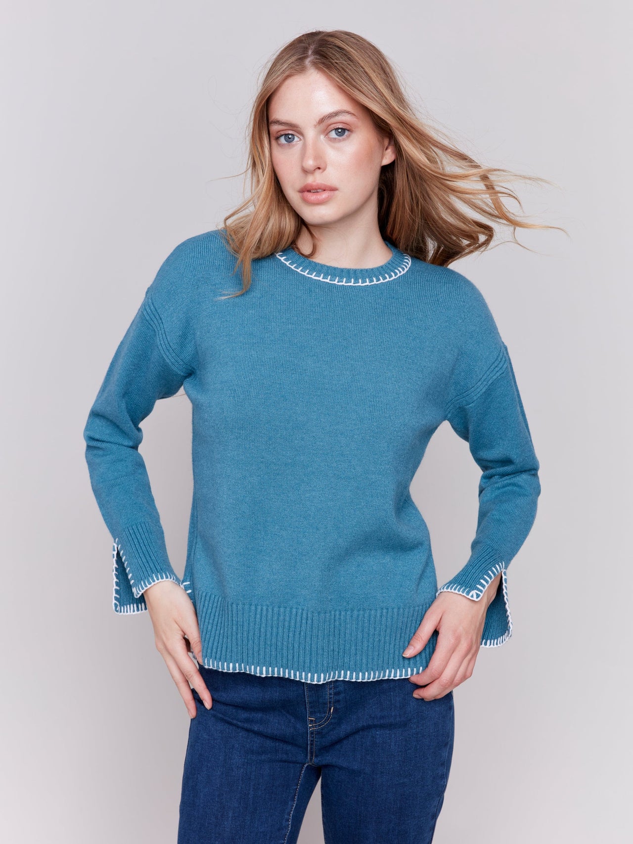 Plushy Crew Neck with Whipstitch Detail Charlie B sweater S