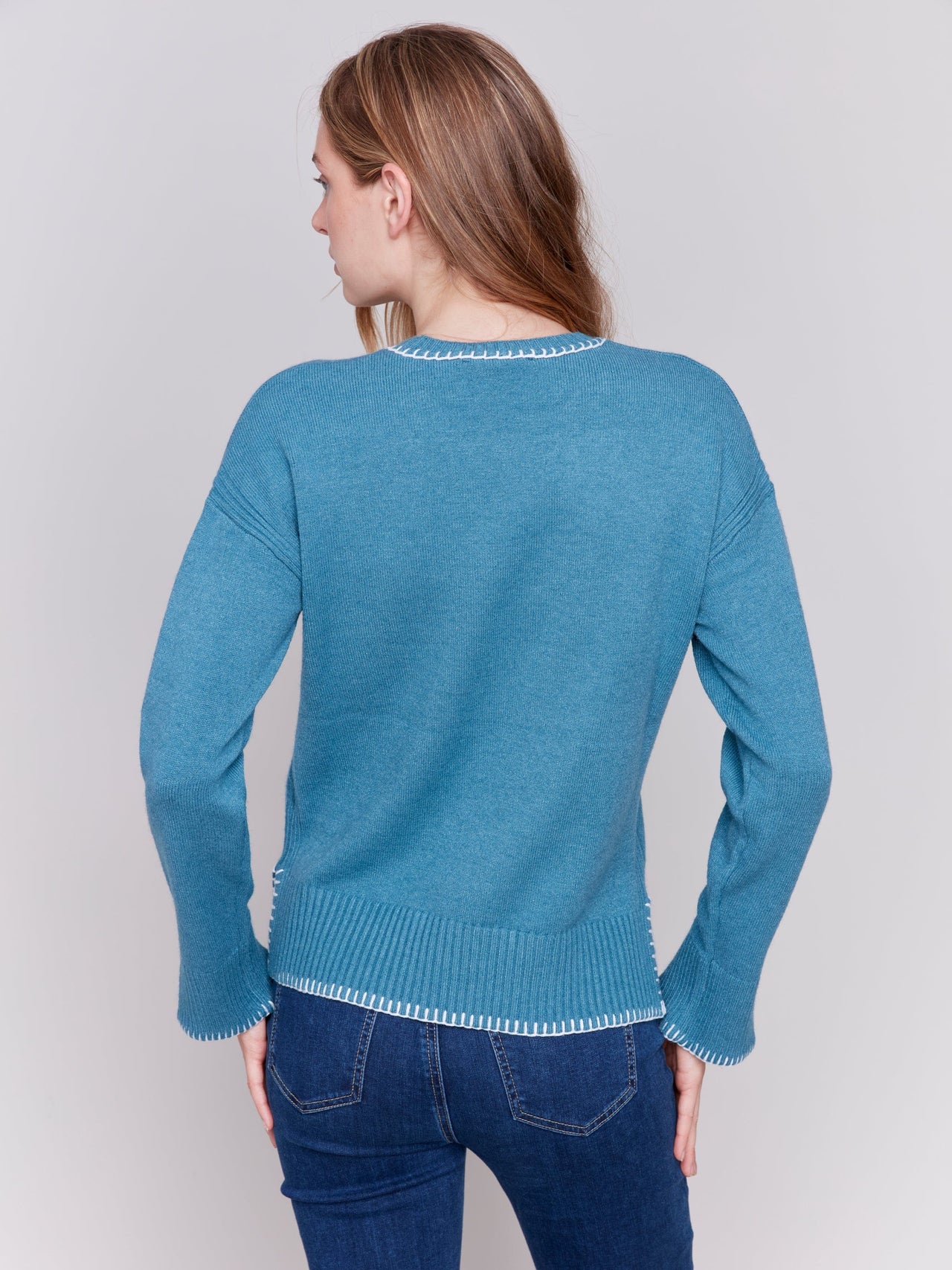 Plushy Crew Neck with Whipstitch Detail Charlie B sweater