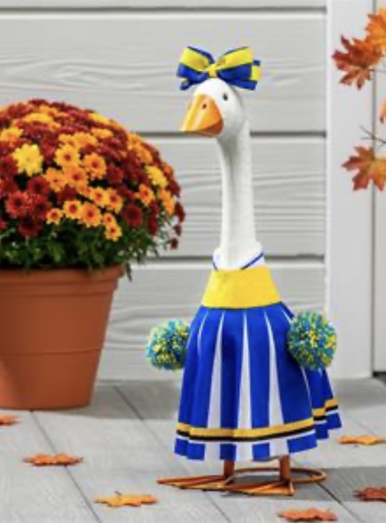 Porch Goose Cheerleader Outfit, Blue and Yellow Evergreen Novelty