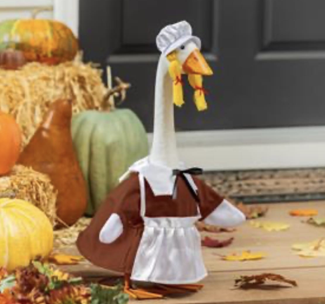 Porch Goose Outfit, Harvest Pilgrim Couple Evergreen Novelty