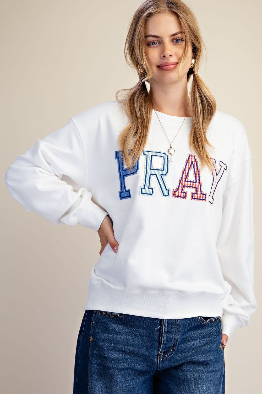 PRAY Long Sleeve Terry Pullover Easel Top S