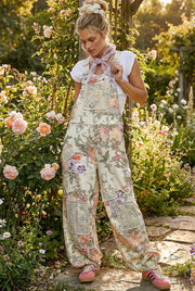 Printed Lace Patch Trim Strap Relaxed Fit Jogger Overall : CREAM FLORAL / S Pol Clothing