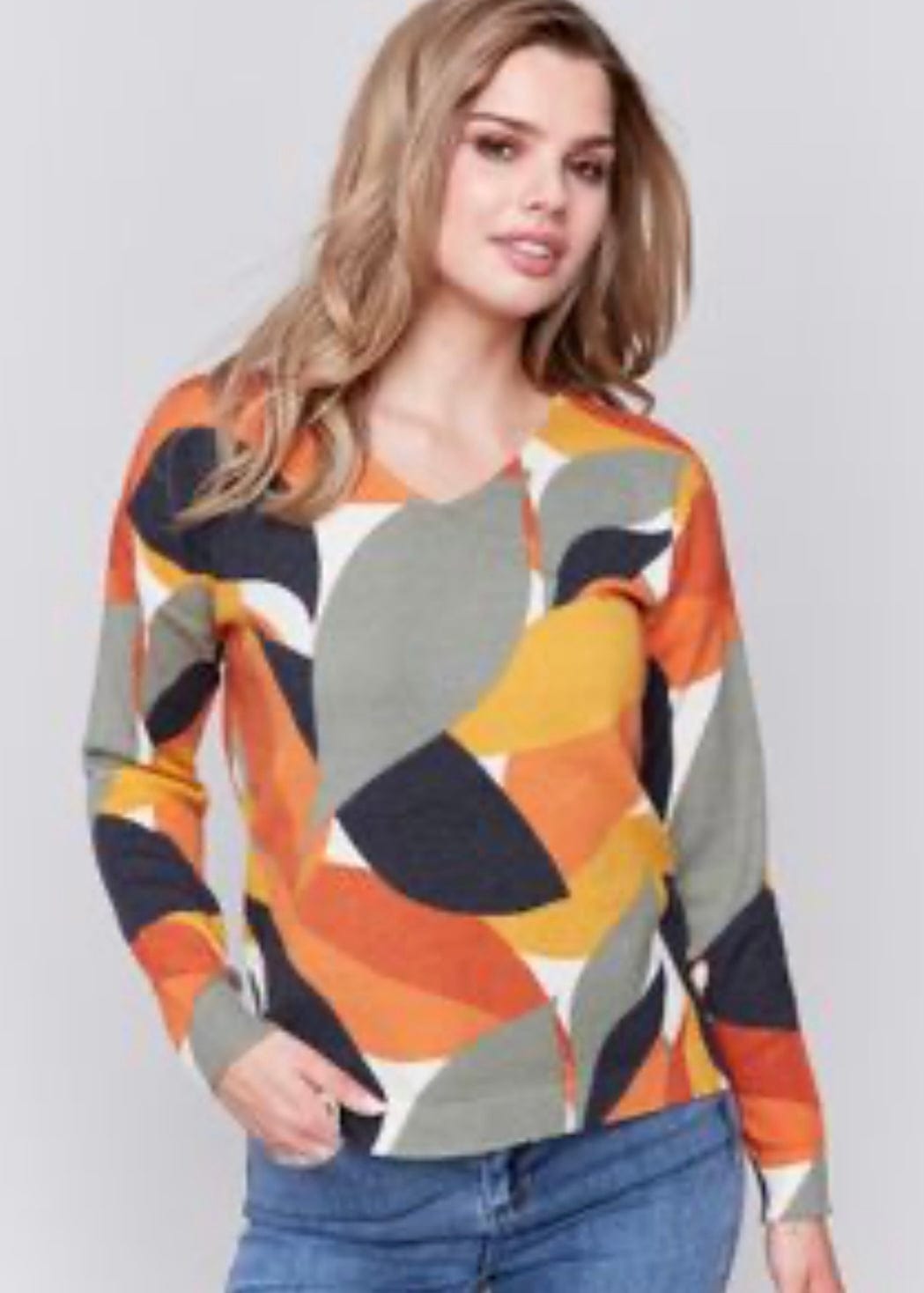 Printed Plushy V-Neck Sweater in Spruce Charlie B sweater