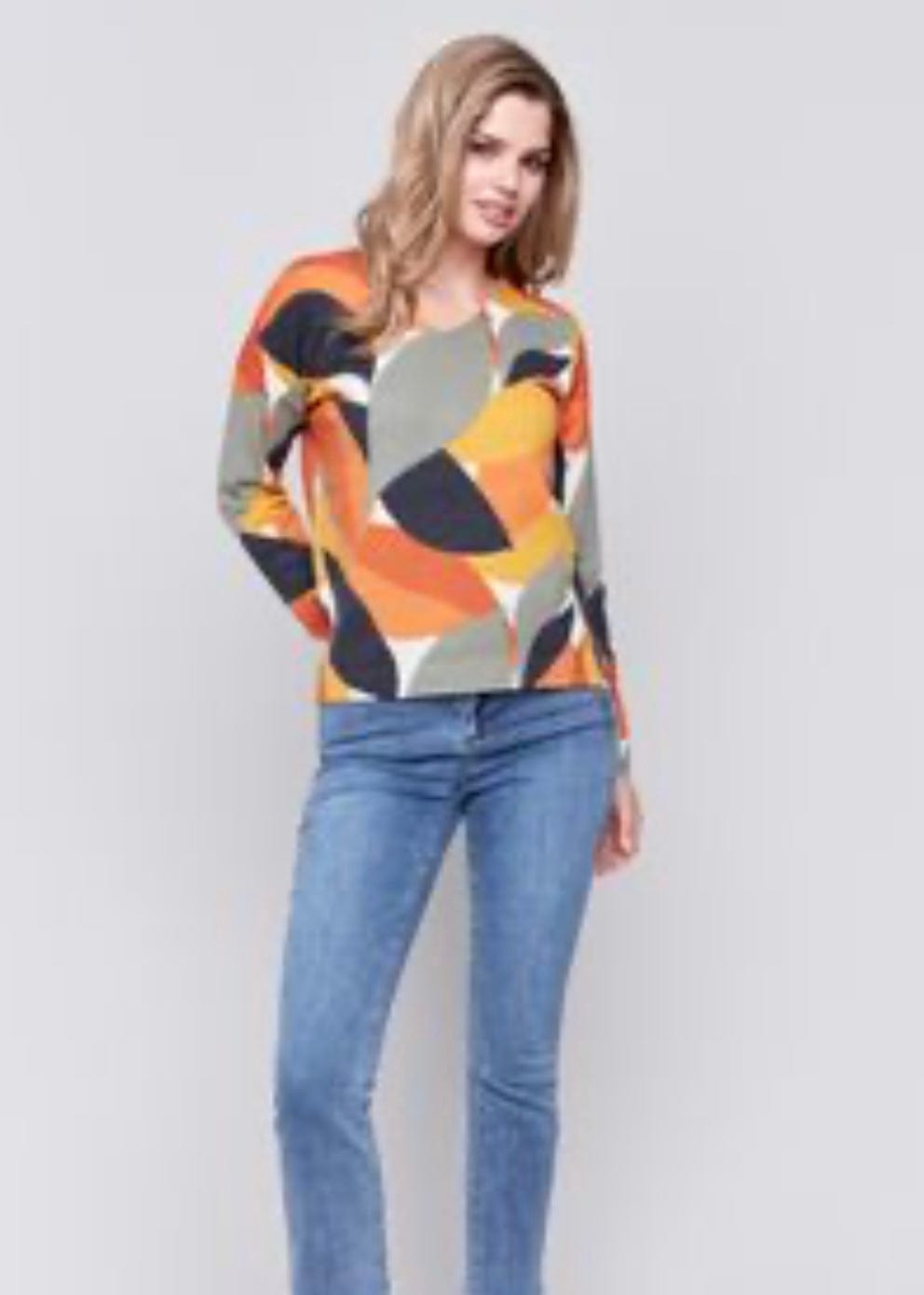 Printed Plushy V-Neck Sweater in Spruce Charlie B sweater