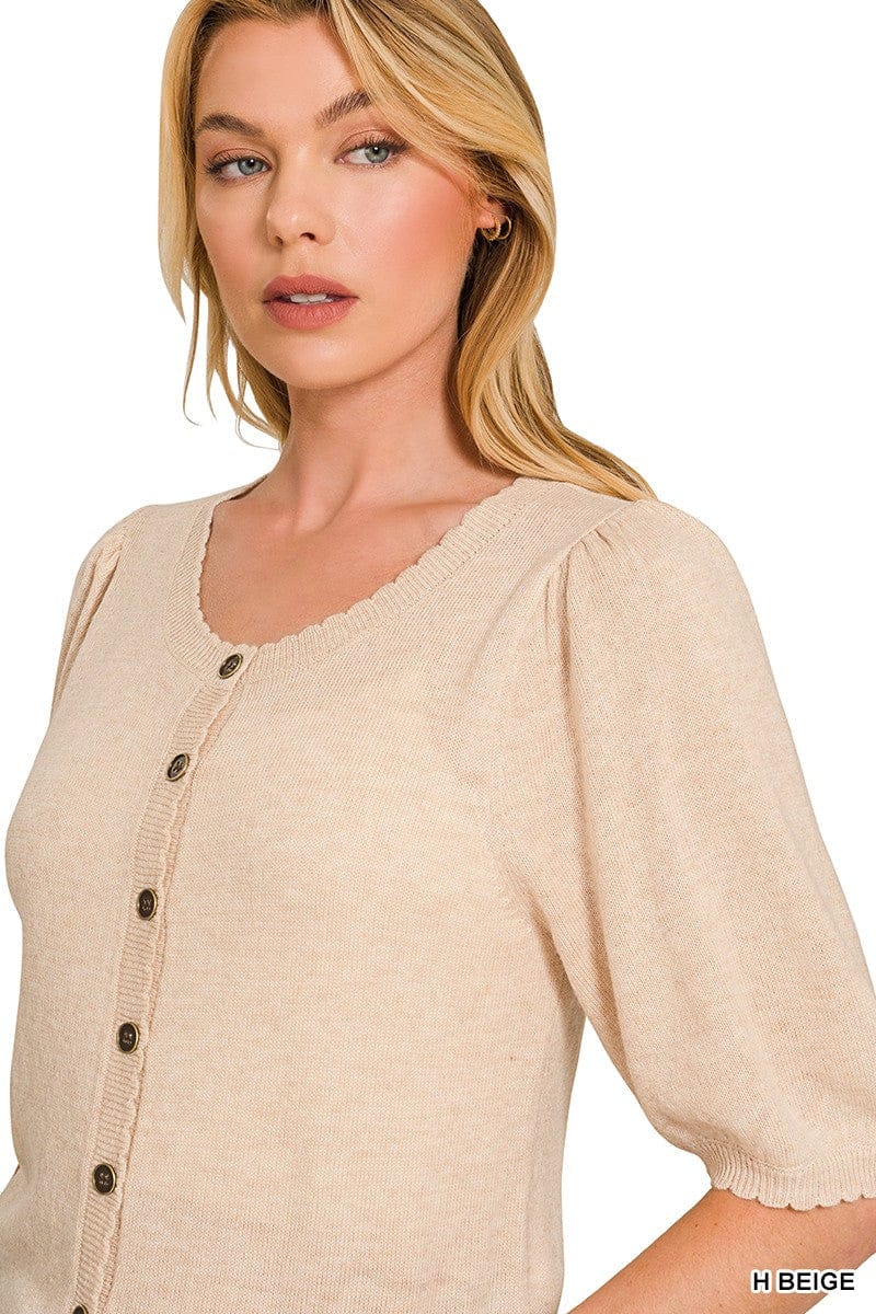 Puff Sleeve Wool Sweater Cardigan Zenana SWEATER