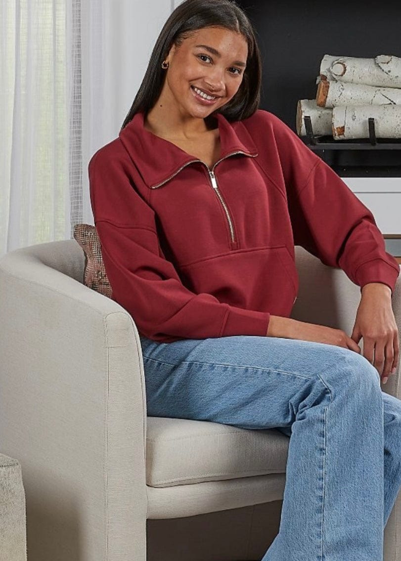 Pullover Fleece 3/4 Zip Bordeaux by Simply Southern Simply Southern Casual Top