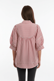 Raspberry Striped 3/4 Sleeve Top Umgee Casual Top