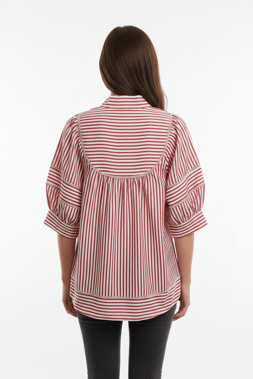 Raspberry Striped 3/4 Sleeve Top Umgee Casual Top