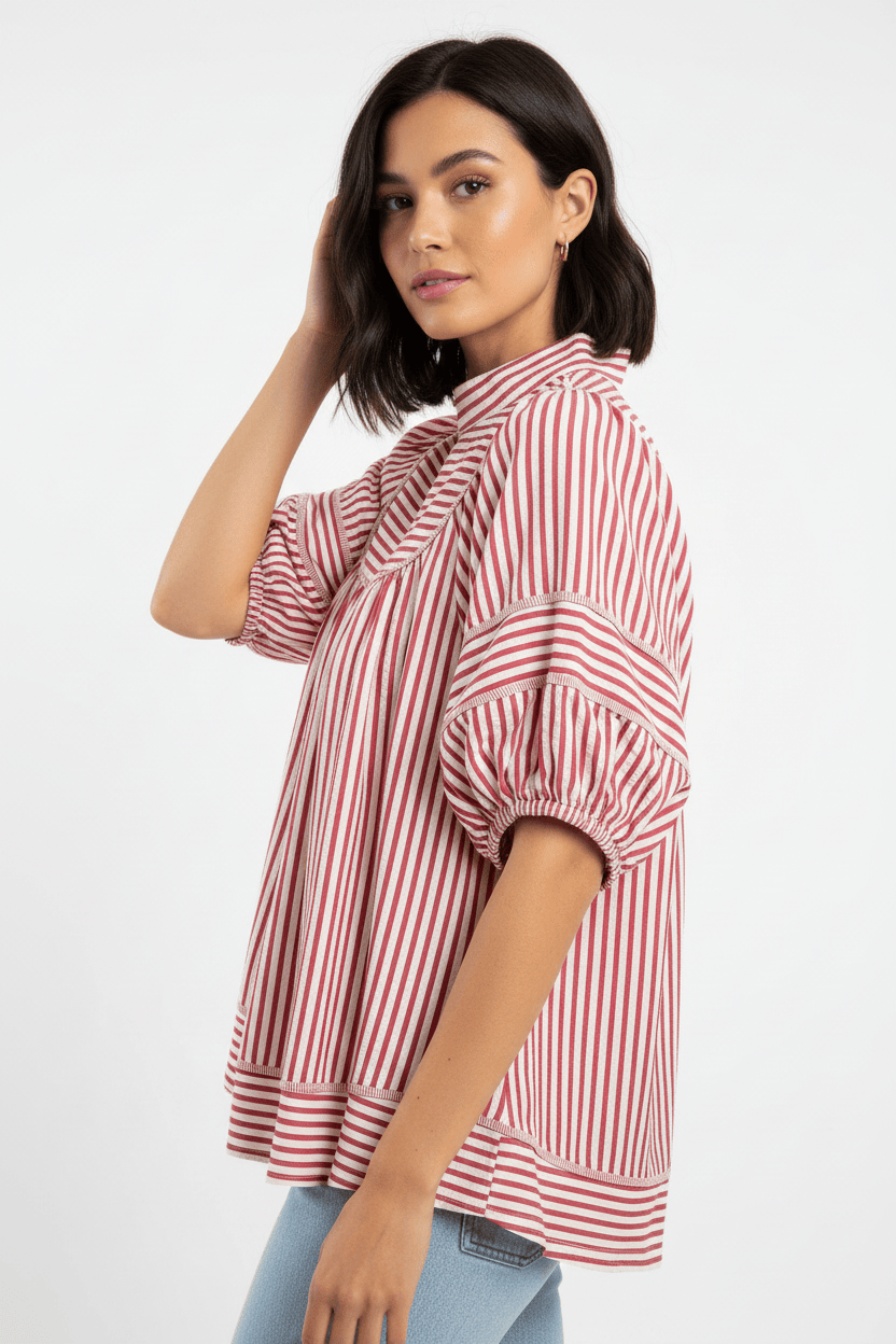Raspberry Striped 3/4 Sleeve Top Umgee Casual Top