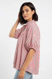 Raspberry Striped 3/4 Sleeve Top Umgee Casual Top