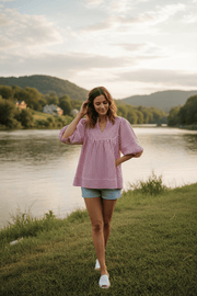 Raspberry Striped 3/4 Sleeve Top Umgee Casual Top