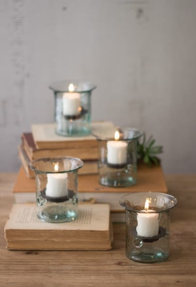 Recycled Glass Mini Votive Cylinder, Set of 4 Kalalou, Inc. Candle Holders
