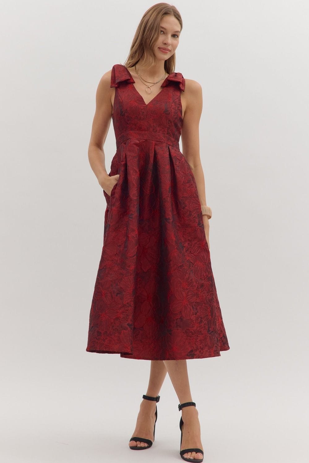 Red Celebration Midi Dress Entro Dresses