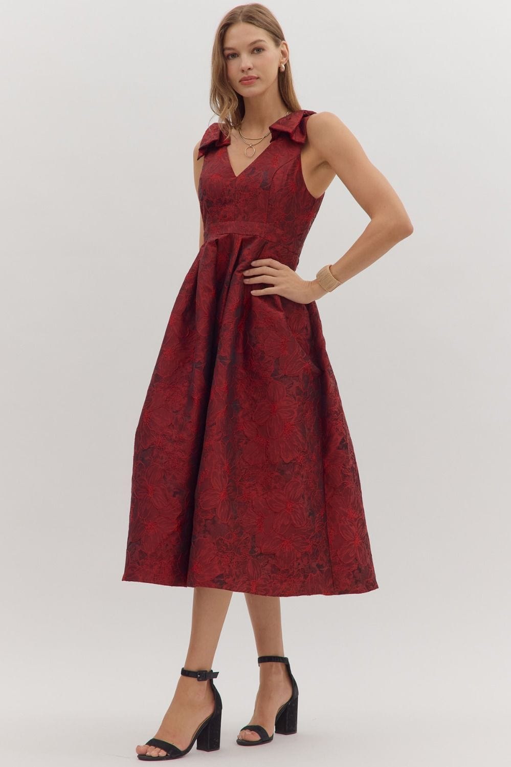 Red Celebration Midi Dress Entro Dresses