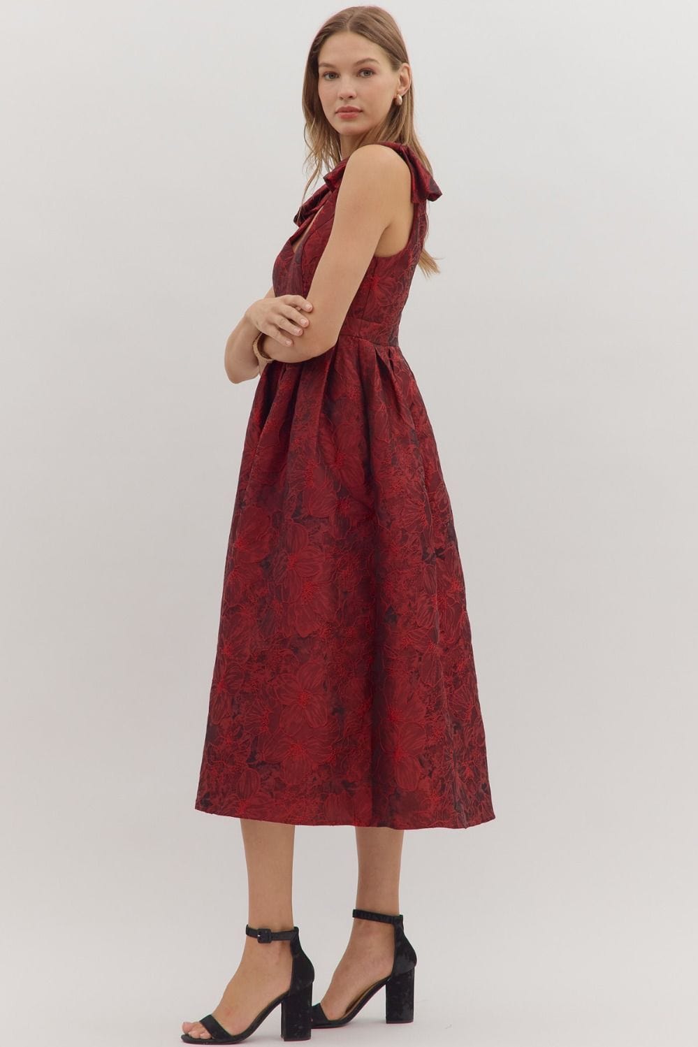 Red Celebration Midi Dress Entro Dresses