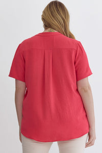 Thumbnail for Red Short Sleeve Top | XL-2X Entro Plus Size