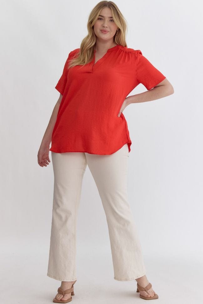 Red Short Sleeve Top | XL-2X Entro Plus Size