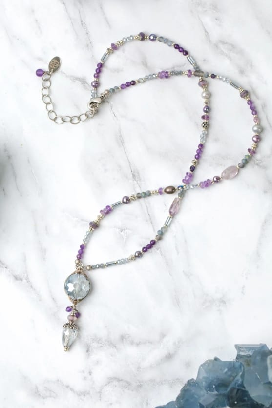 Reflections Crystal Amethyst Collage Necklace 20.5*22.5" Anne Vaughan Designs Jewelry Necklace