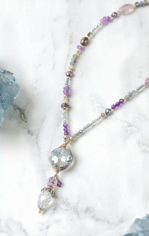 Reflections Crystal Amethyst Collage Necklace 20.5*22.5" Anne Vaughan Designs Jewelry Necklace