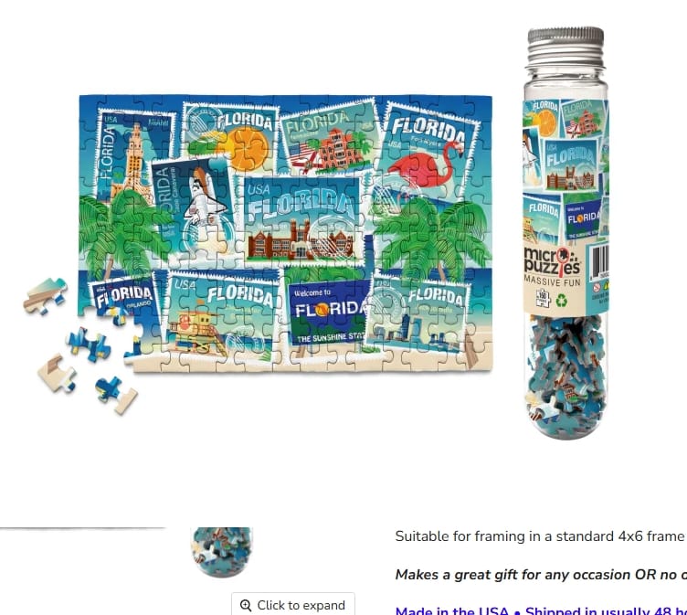 Road Trip Florida Puzzle, 150 Pieces, 4x6 Inch Micro Puzzles LLC