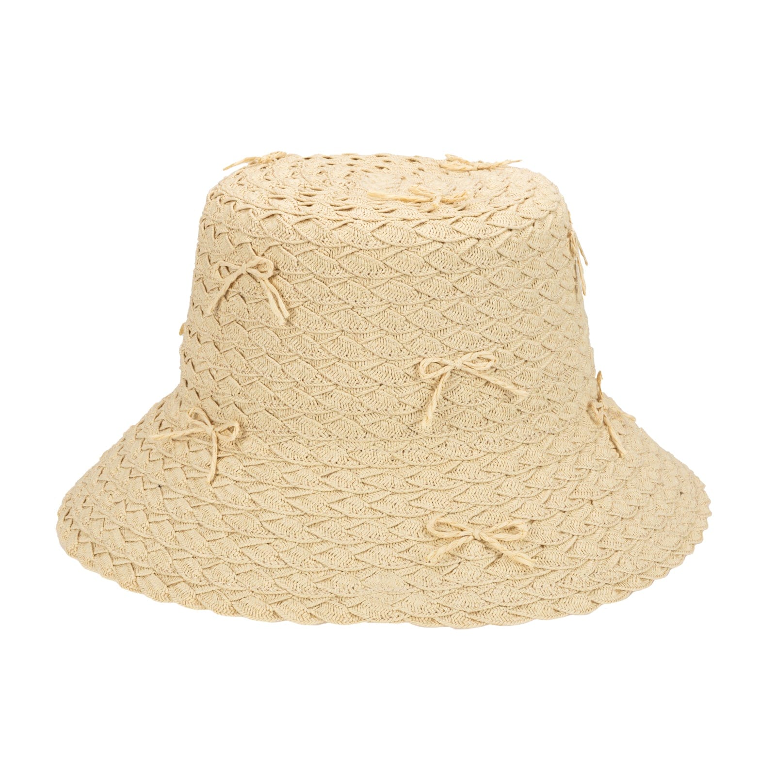Rosie - Women's Wide Paper Braid Structured Bucket with Scattered Self Bows San Diego Hat Company HAT