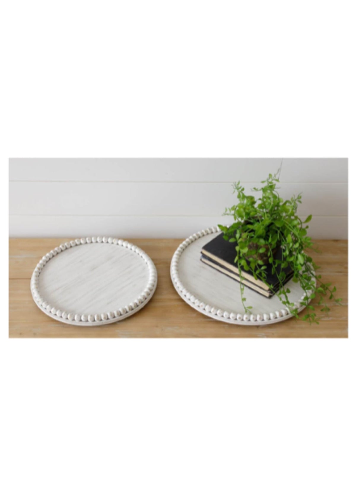Round Beaded Tray in White | 2 Sizes Audrey's Home & Gift Home Decor Large