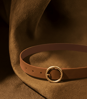 Round Brass Buckle Suede/Genuine Leather Belt｜Minimalist: Camel Suede / S Most Wanted USA