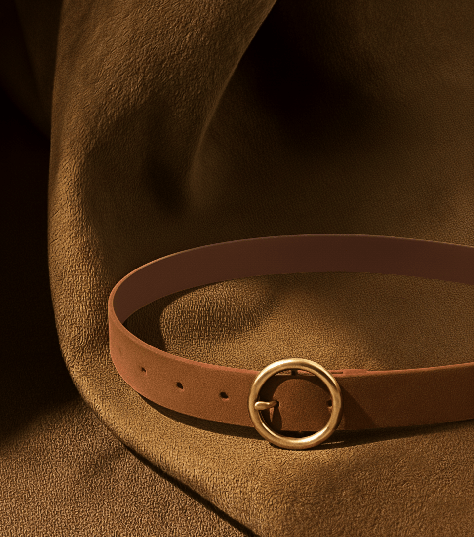 Round Brass Buckle Suede/Genuine Leather Belt｜Minimalist: Camel Suede / S Most Wanted USA