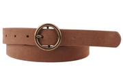 Round Brass Buckle Suede/Genuine Leather Belt｜Minimalist: Camel Suede / S Most Wanted USA