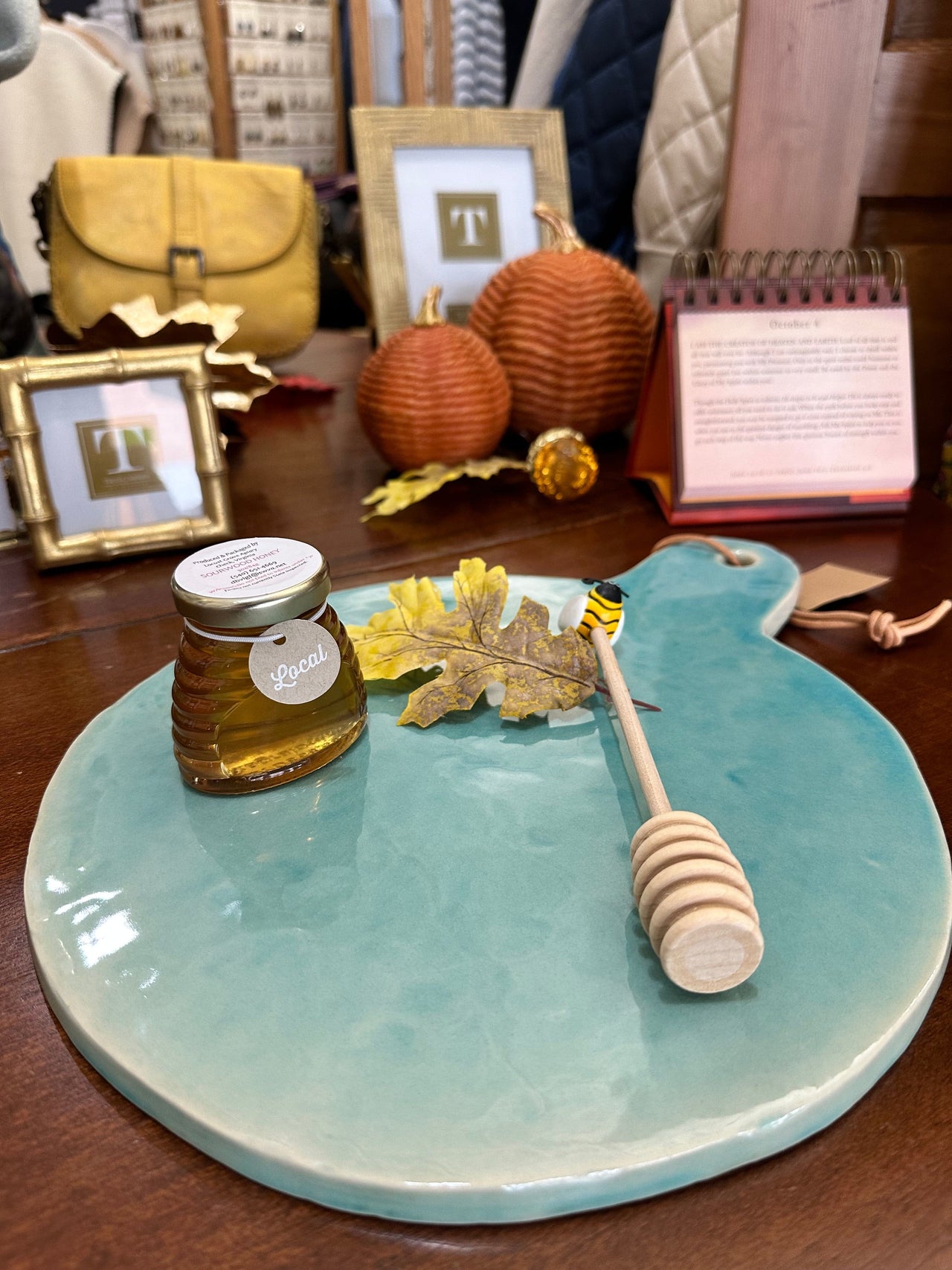 Round Stoneware Serving Board in Turquoise Creative Co-Op