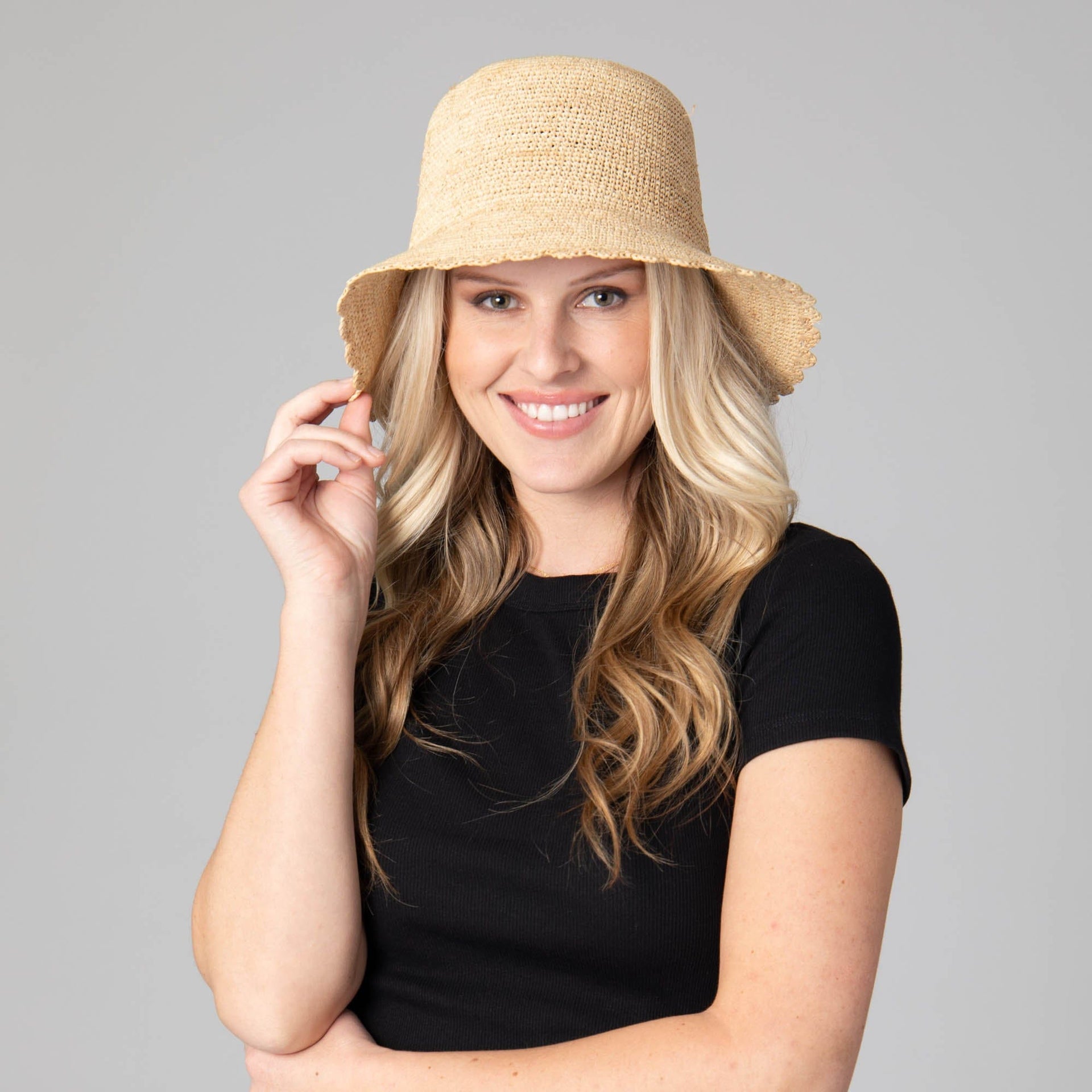 Sand Dollar - Women's Crochet Raffia Bucket San Diego Hat Company HAT