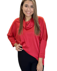 Thumbnail for Satin Cowled Top in Red Boho Chic Elegant Top Small