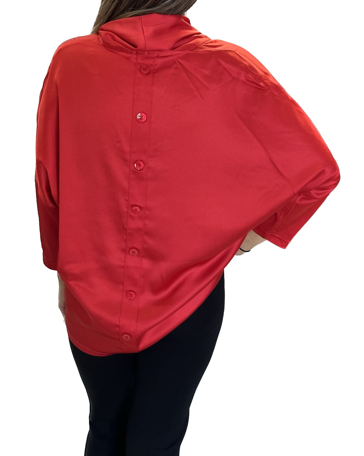 Satin Cowled Top in Red Boho Chic Elegant Top