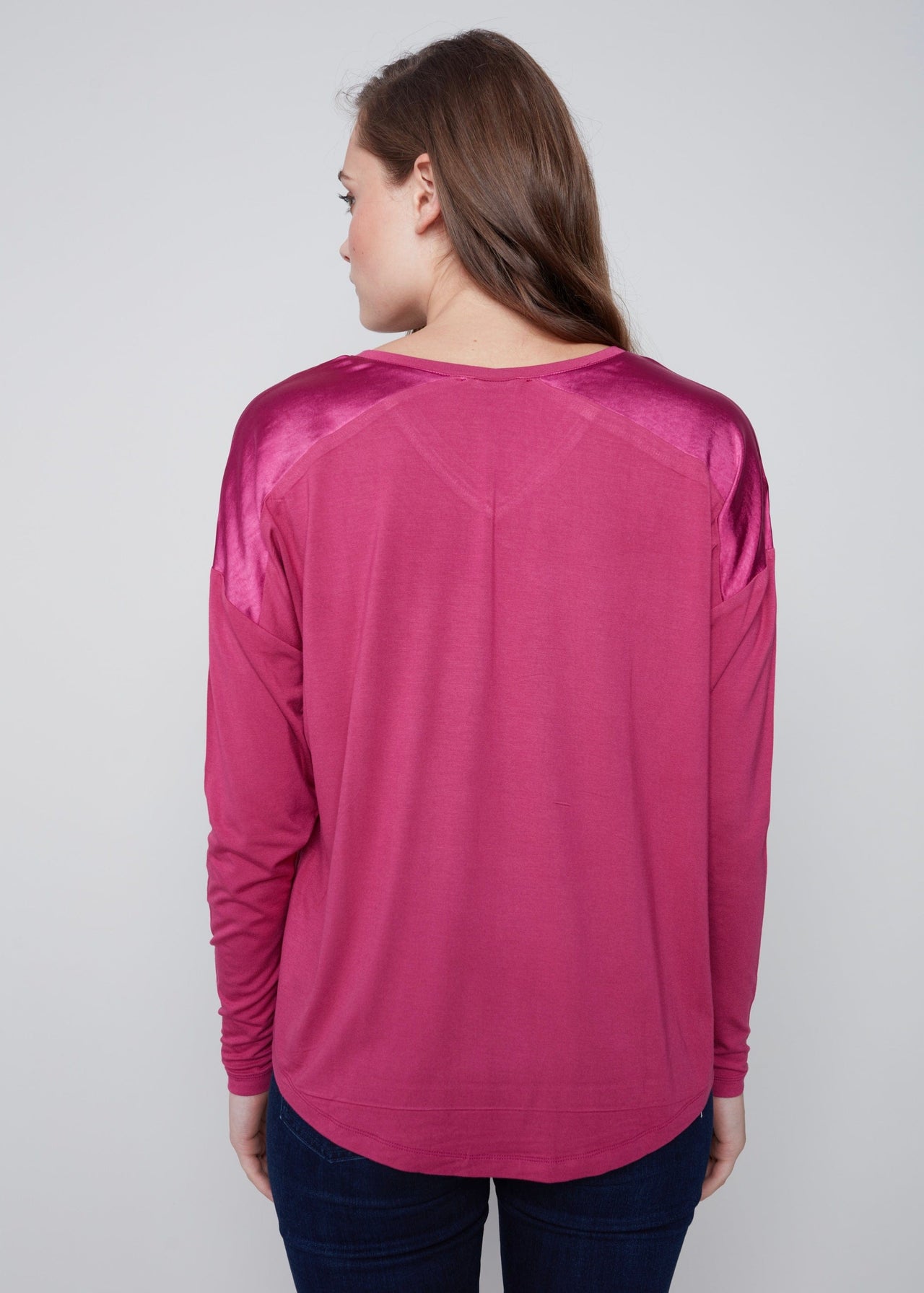 Charlie B Satin and Jersey Knit Top - Amethyst, XL
