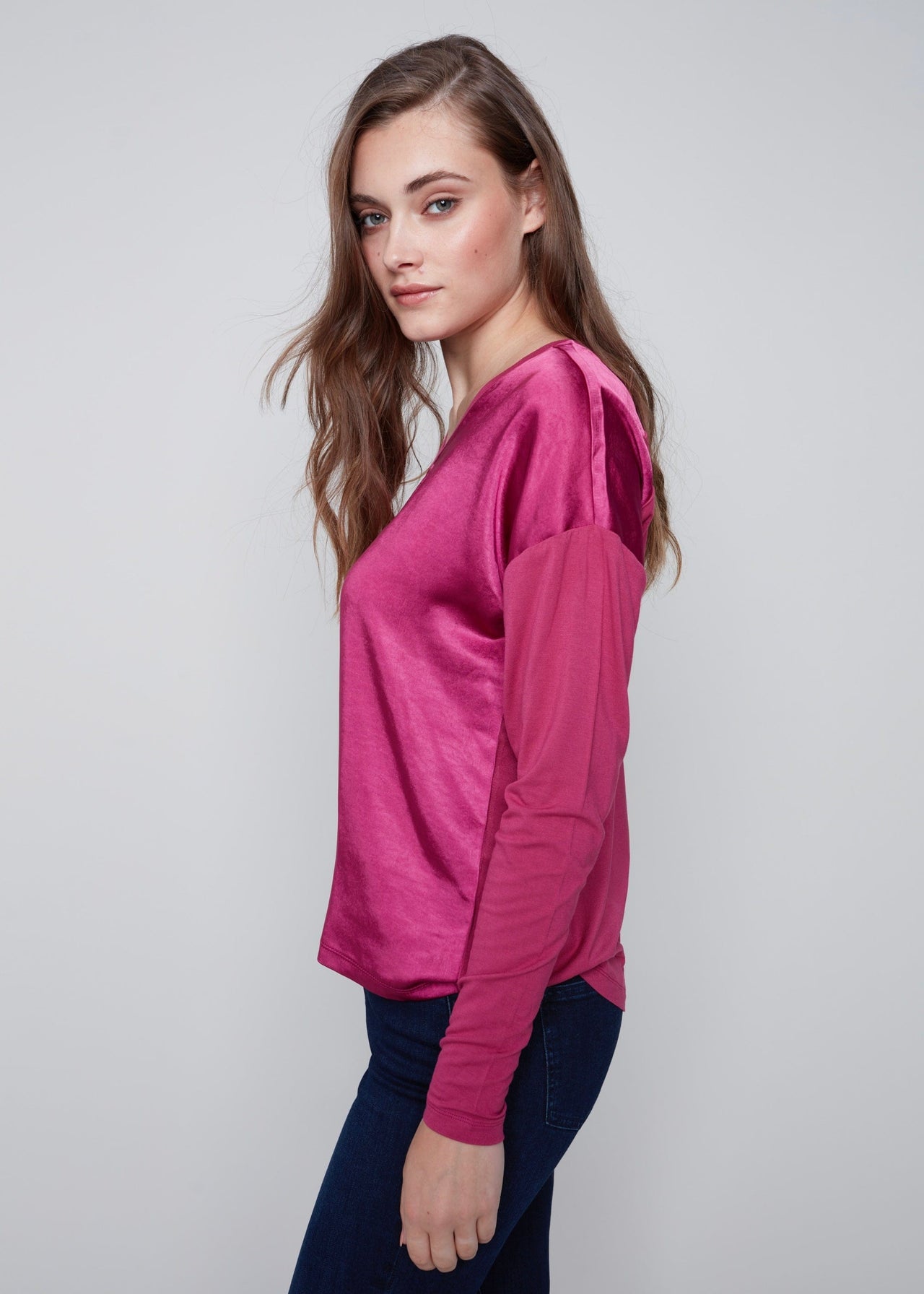 Satin Jersey Knit Top by Charlie B Charlie B Casual Top