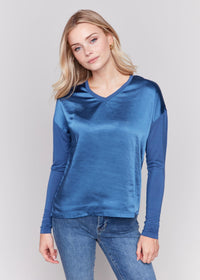 Thumbnail for Satin Jersey Knit Top by Charlie B Denim Charlie B Casual Top Small