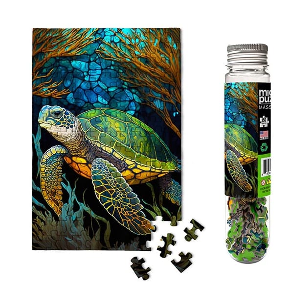 Sea Turtle Stained Glass 150-Piece Micro Puzzle, 4x6 Micro Puzzles LLC