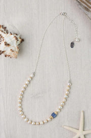 Seaside 16.5-18.5" Pearl with Kyanite Necklace Anne Vaughan Designs Jewelry Necklace